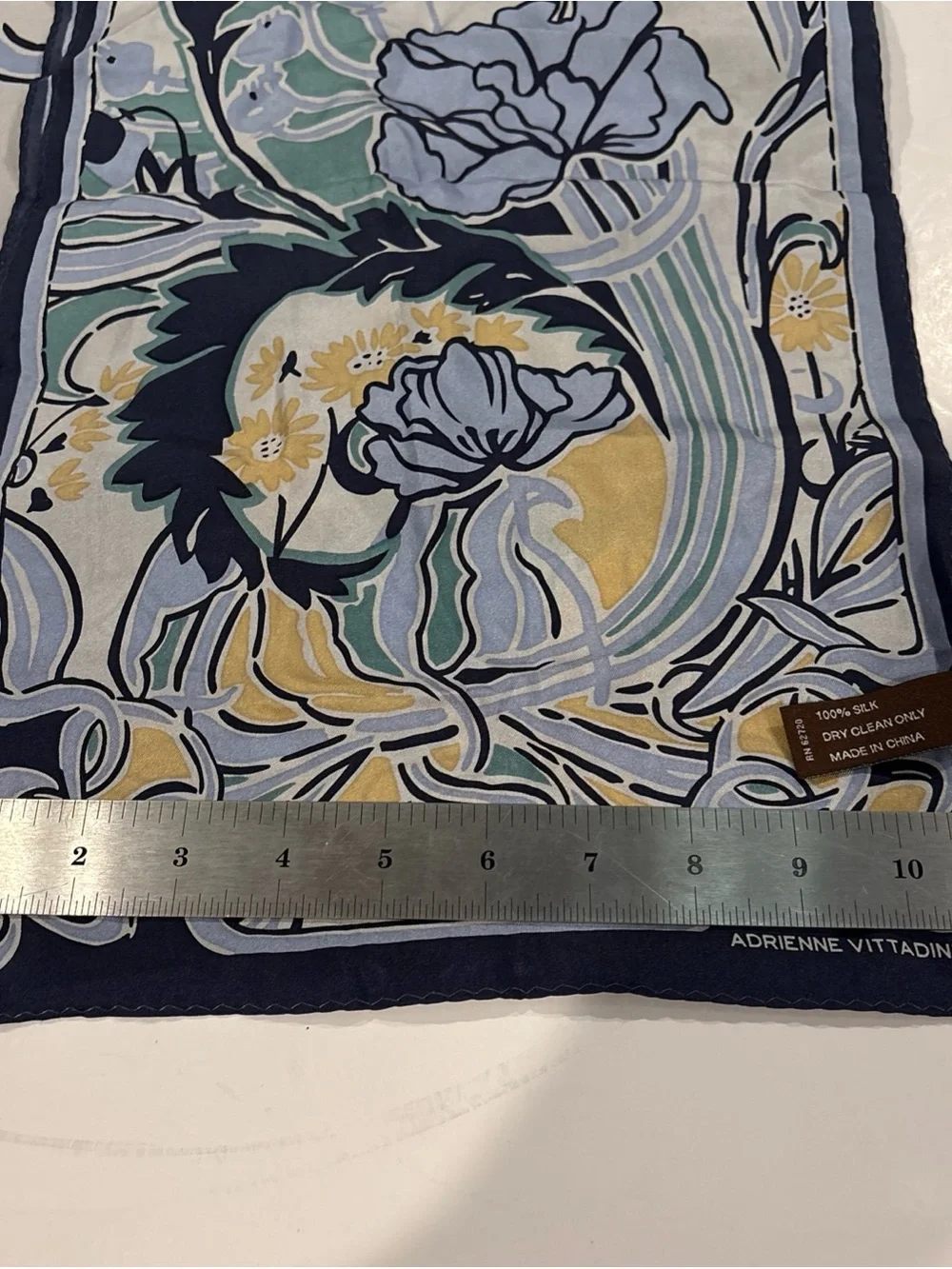Silk Scarf Adrienne Vittadini Delicate Floral Blue Green Yellow 53” X 11 1/2